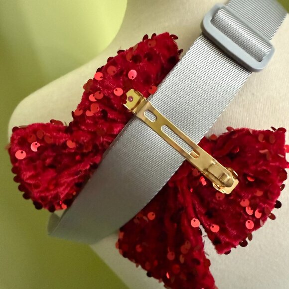 Red Sequin Bow Clip Holiday Accessory Costume Hair or Clothing Clip - Picture 2 of 2